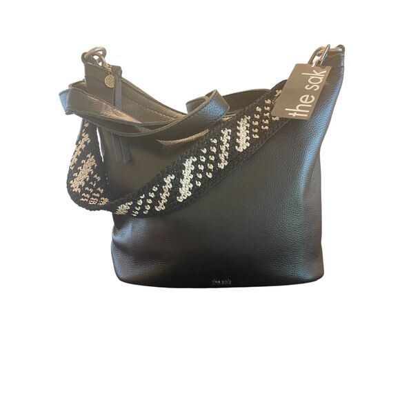 NWT the sak Jasmine Small Hobo Black Leather Crochet Strap Removable Casual Work - Picture 1 of 12
